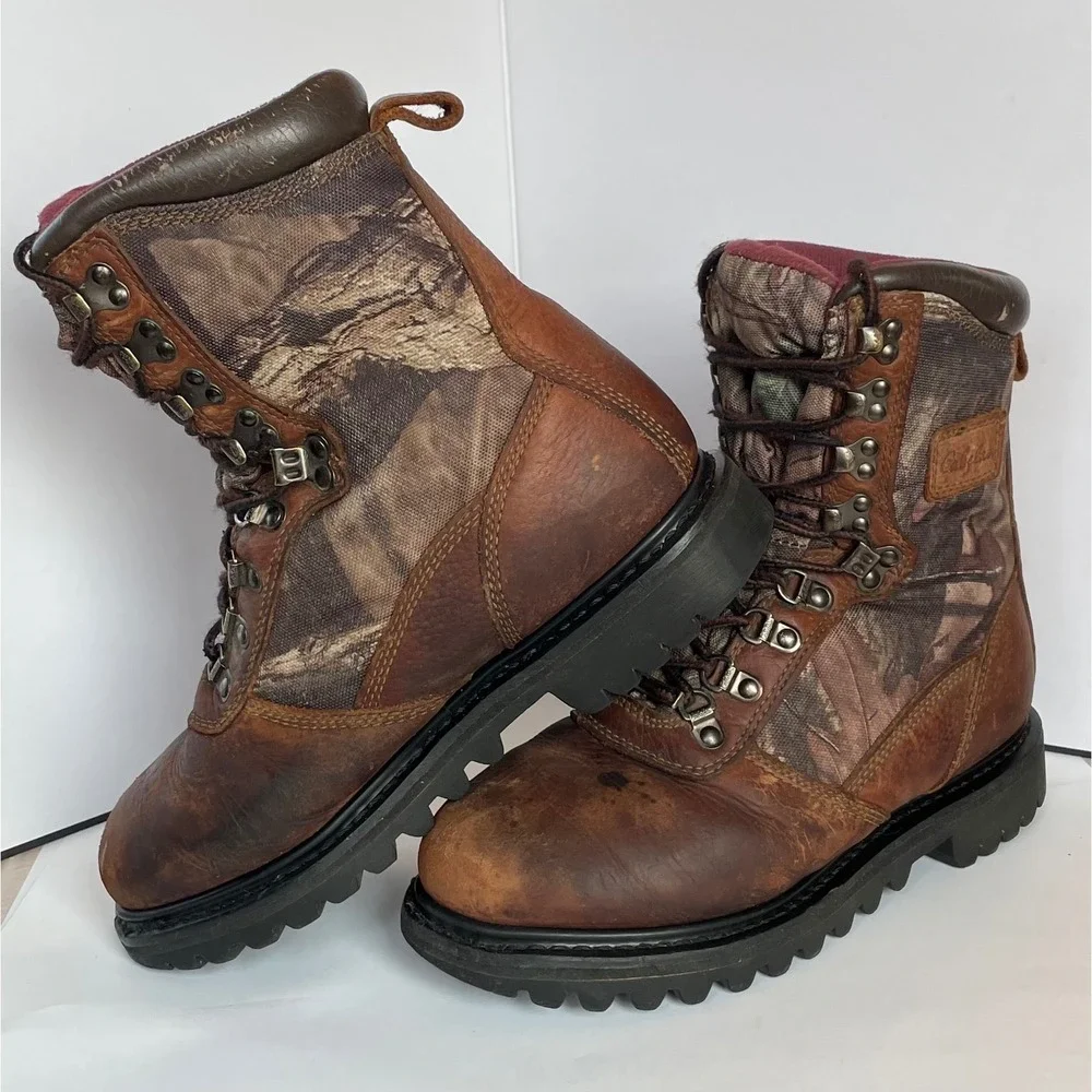 Cabelas Hunting Boots Mens 5 Brown Camo Leather Thinsulate Ultra Insulation